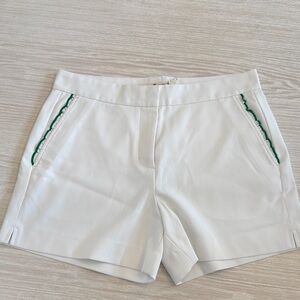 Tory Burch Sport Tech Twill Ruffle Shorts in Snow White with green ruffle